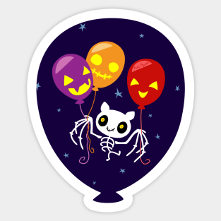 Halloween Bat Skeleton Flying With Balloons Sticker